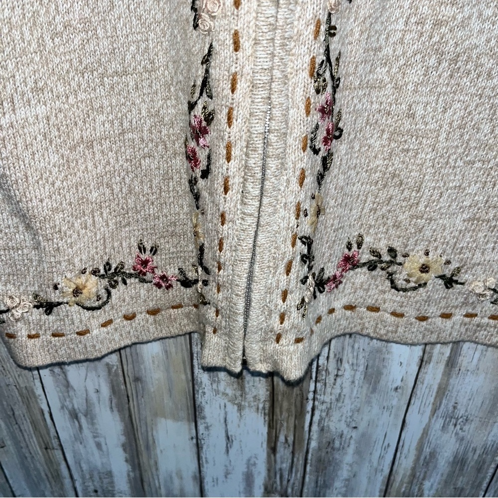 Hampshire Studio 1990s Beige Vintage Embroidered Sweater Vest Zip Women’s XL - Picture 3 of 5